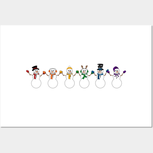 Row of Six LGBTQ Pride Rainbow Snowpeople Winter Design Posters and Art